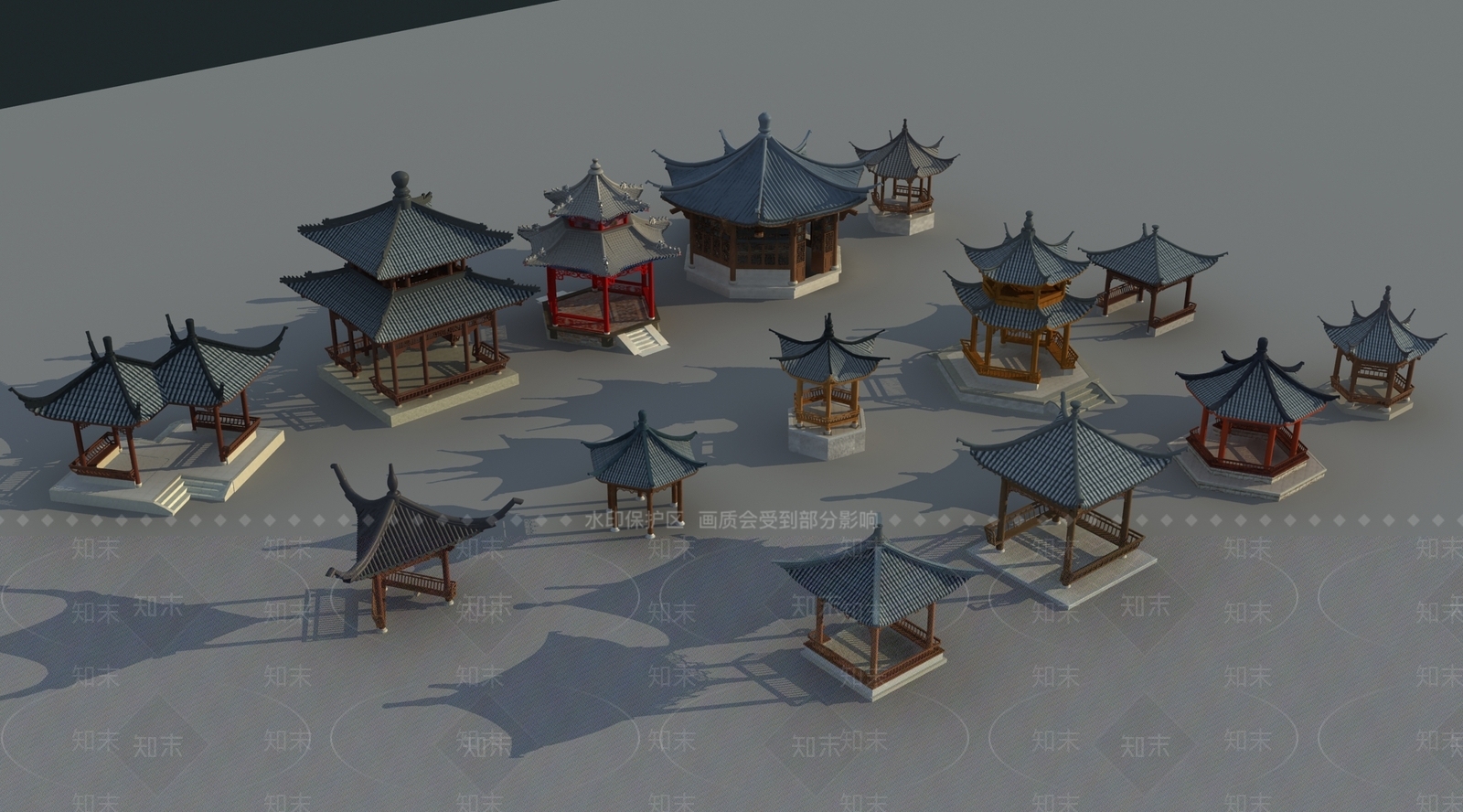 中式亭子3D模型下载【ID:1109351833】