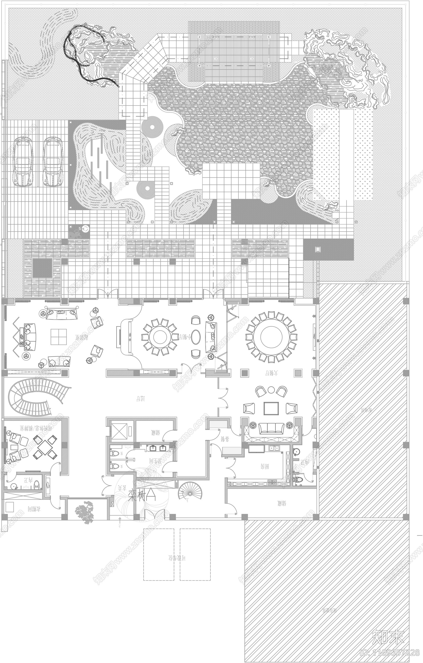 后现代别墅庭院景观设计cad施工图下载【ID:1109357228】