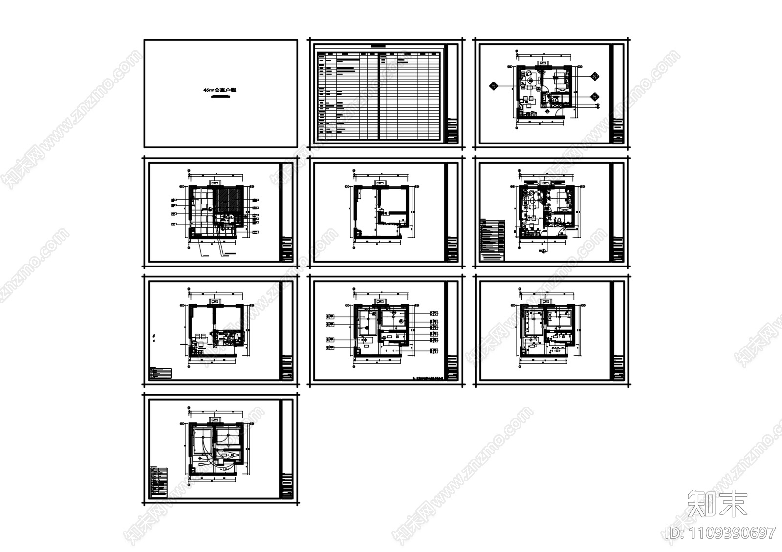 46㎡公寓户型施工图cad施工图下载【ID:1109390697】