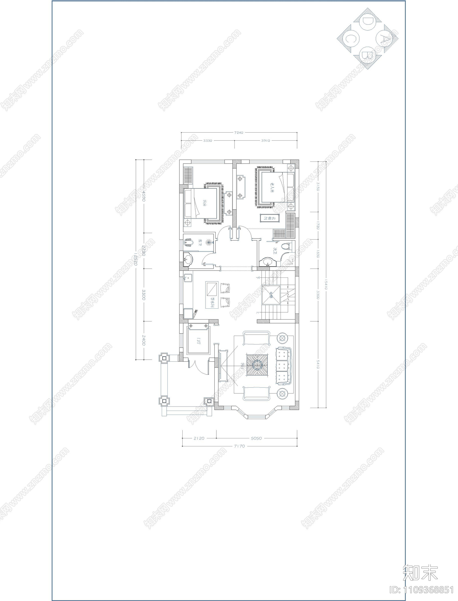 欧式简约别墅装修平面cad施工图下载【ID:1109368851】