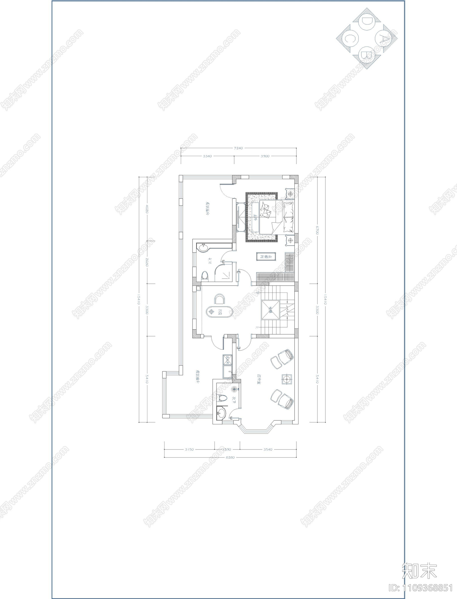 欧式简约别墅装修平面cad施工图下载【ID:1109368851】