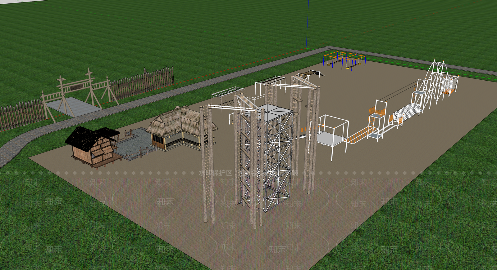 现代军训训练场地su模型下载