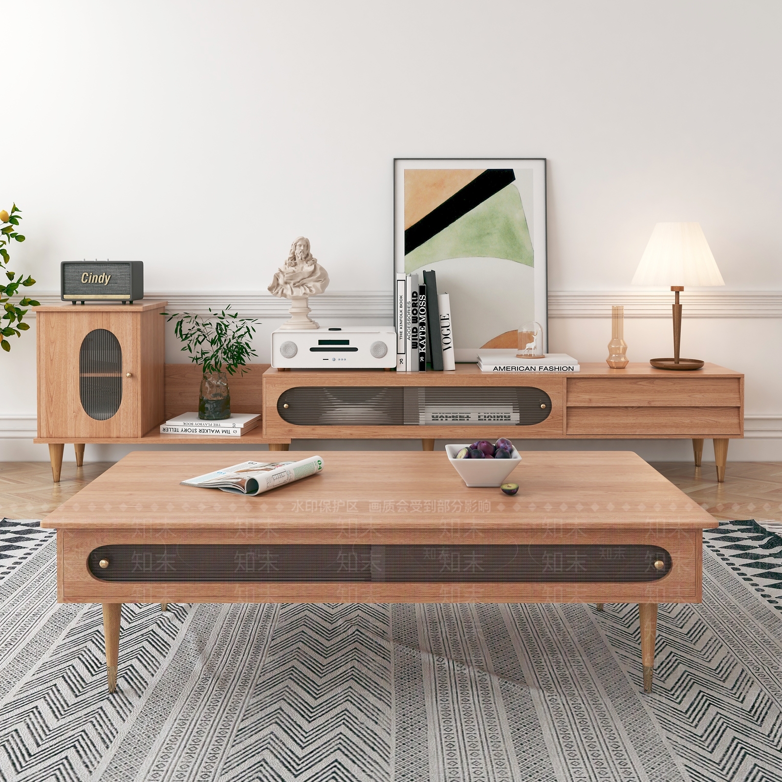 北欧电视柜茶几组合3D模型下载【ID:1109374557】