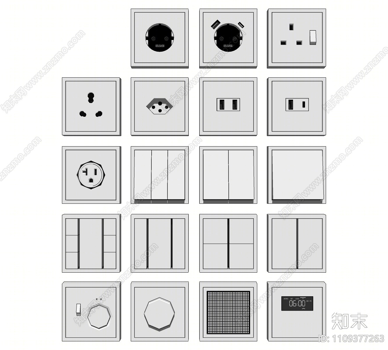 现代开关插座SU模型下载【ID:1109377263】