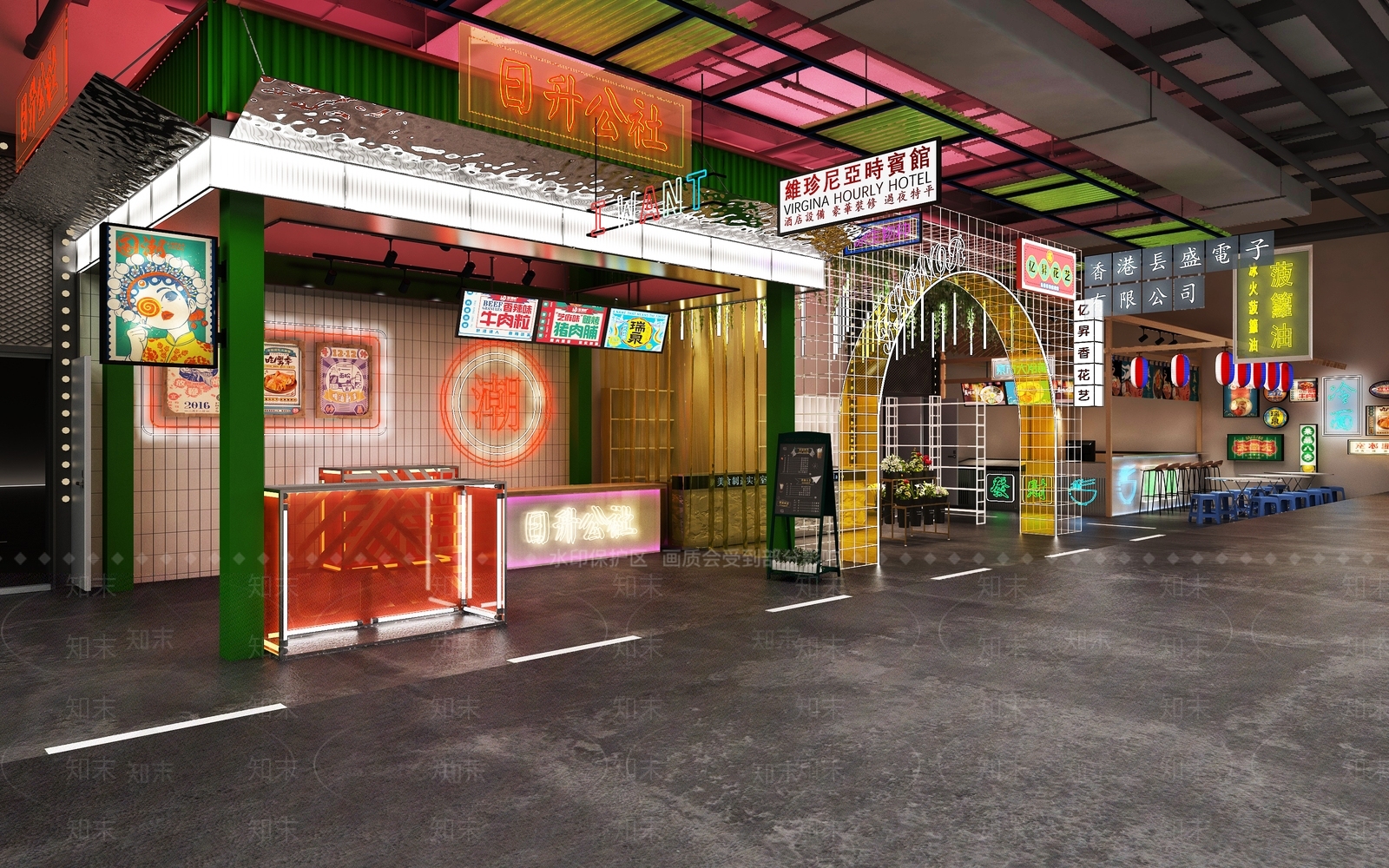 现代复古小吃街3D模型下载【ID:1109380226】