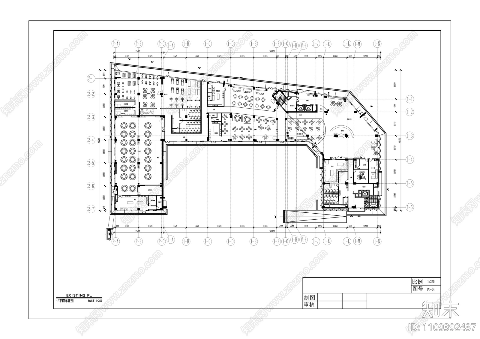 酒店1F平面设计施工图下载【ID:1109392437】