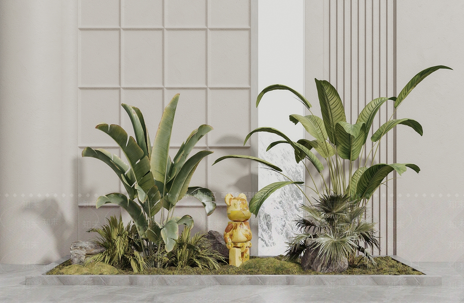 现代植物堆3D模型下载【ID:1109393092】
