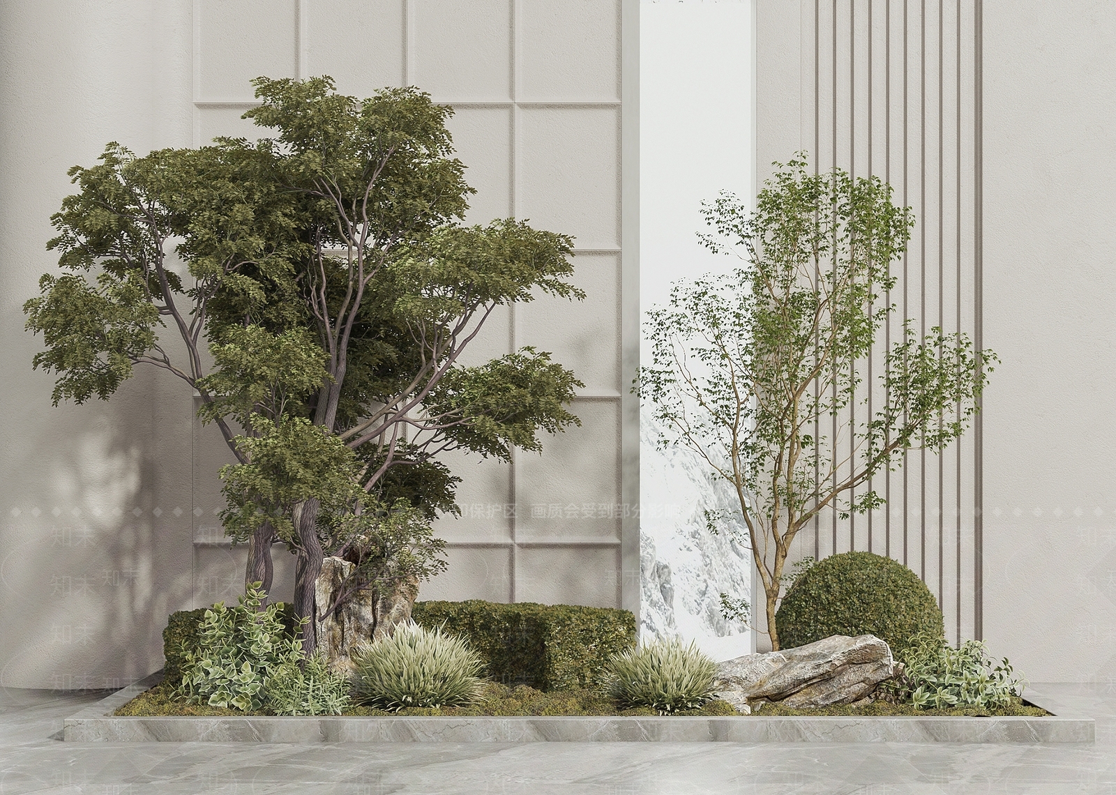 现代植物堆3D模型下载【ID:1109393309】