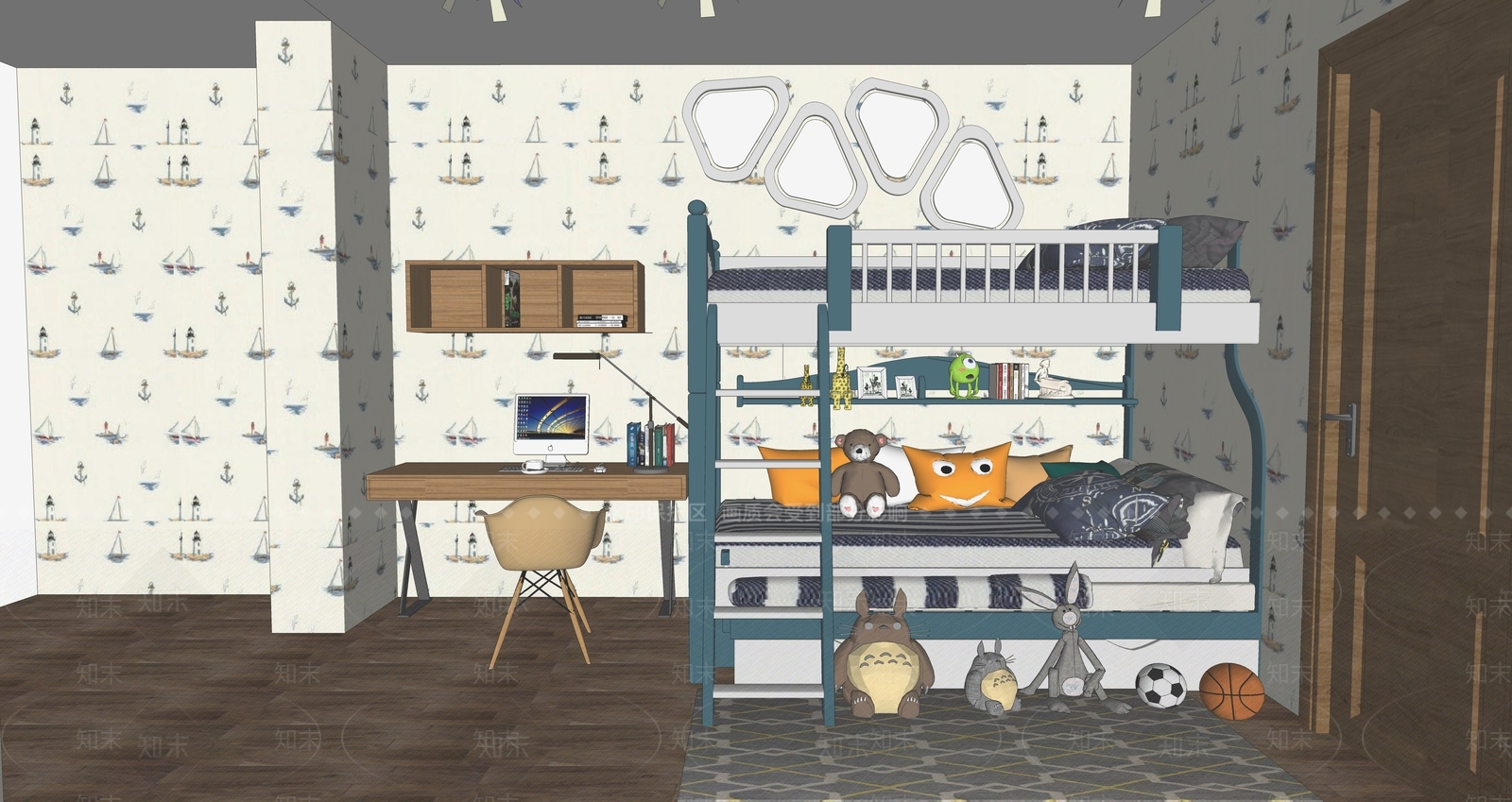 现代儿童床SU模型下载【ID:1109404077】