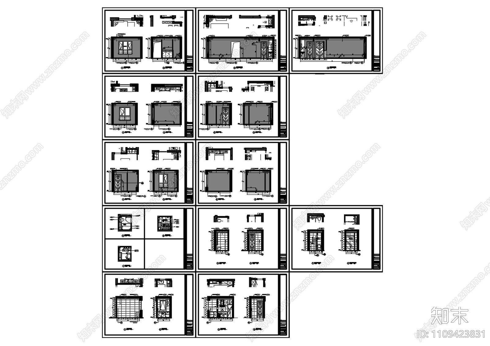 高端公寓60㎡户型cad施工图下载【ID:1109423831】