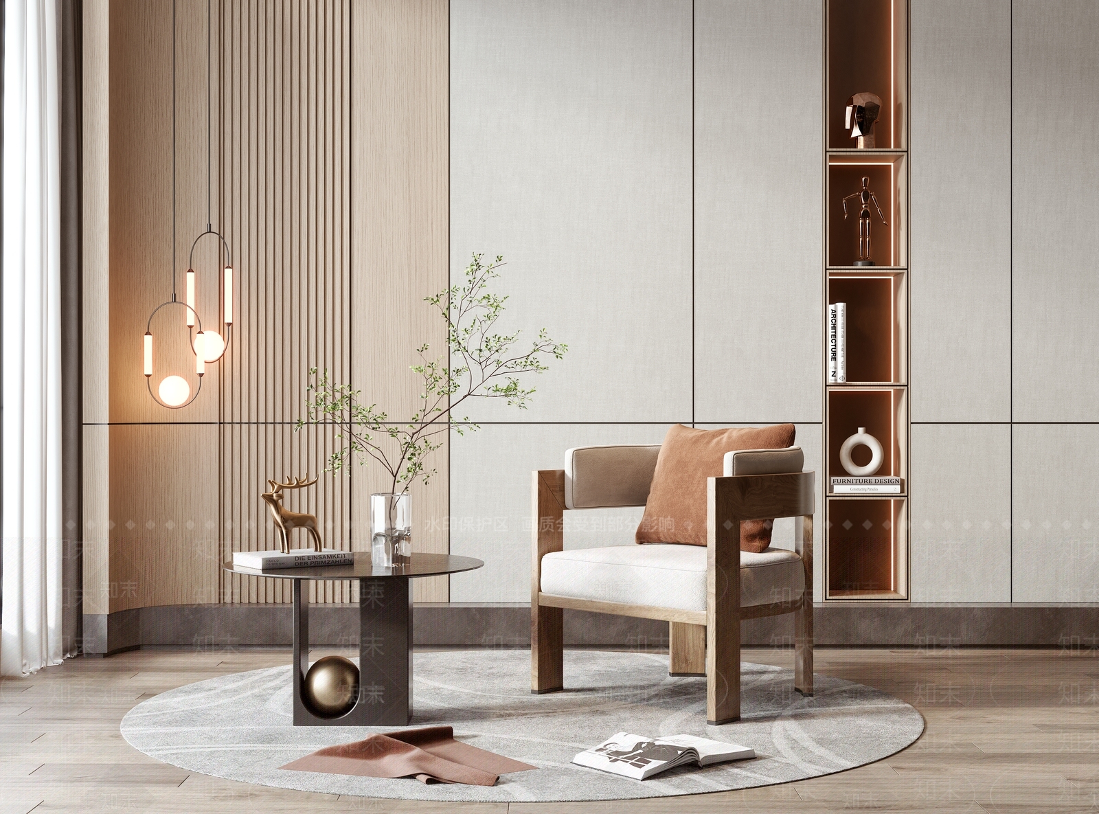 现代休闲椅茶几组合3D模型下载【ID:1109407755】