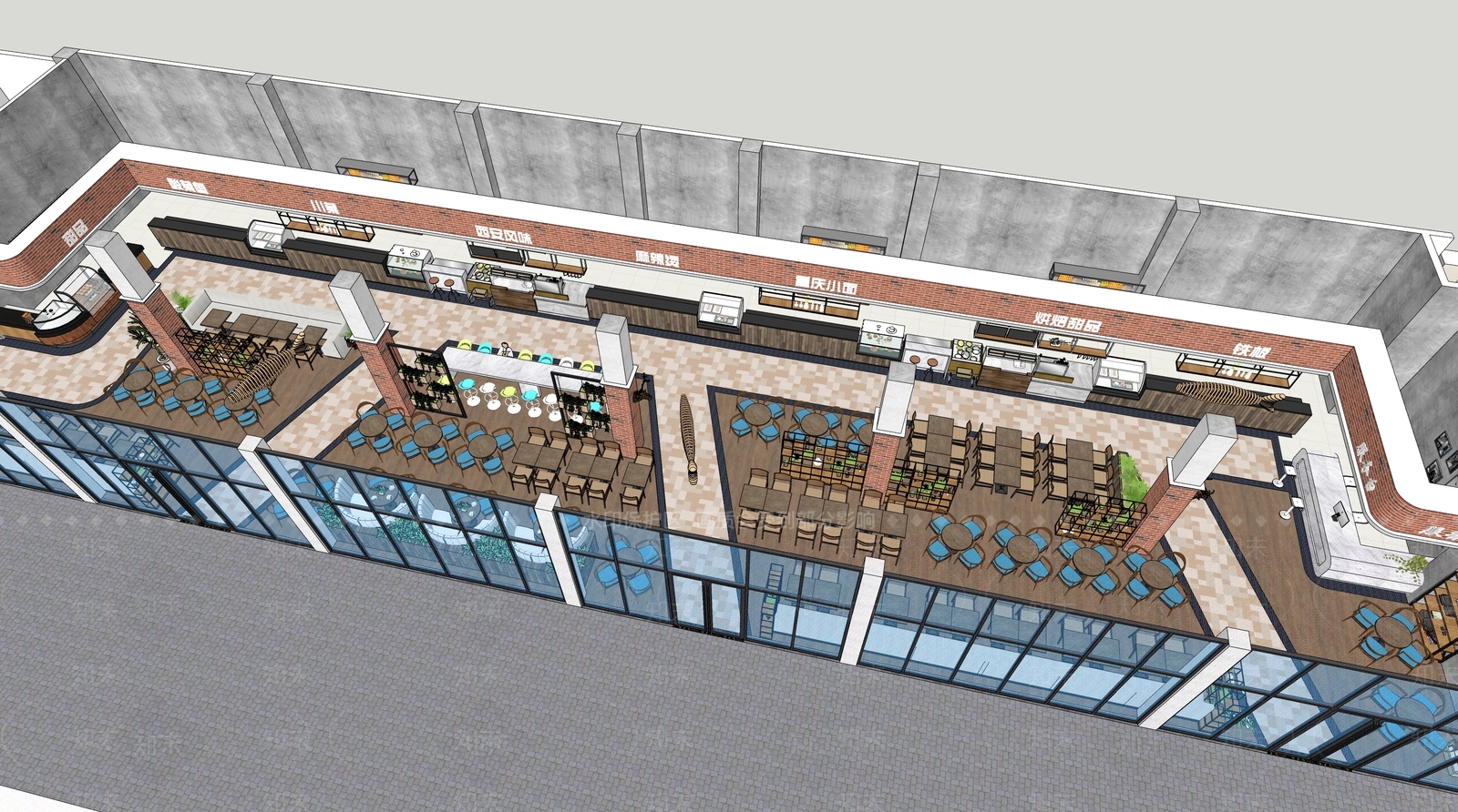 工业风快餐店SU模型下载【ID:1109422396】