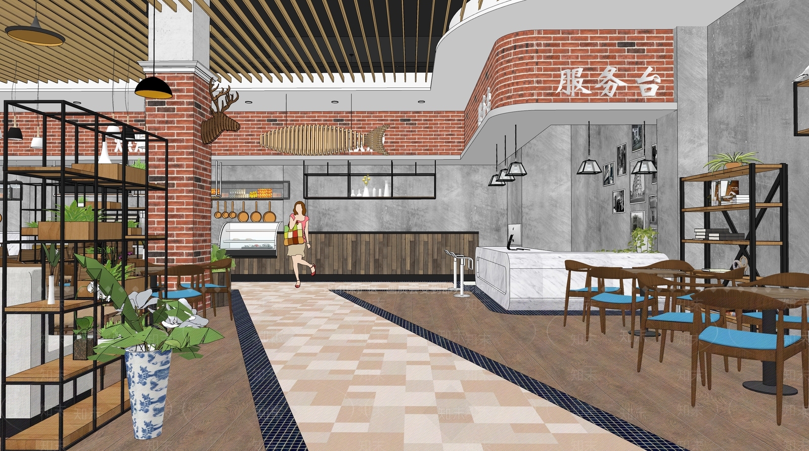 工业风快餐店SU模型下载【ID:1109422396】
