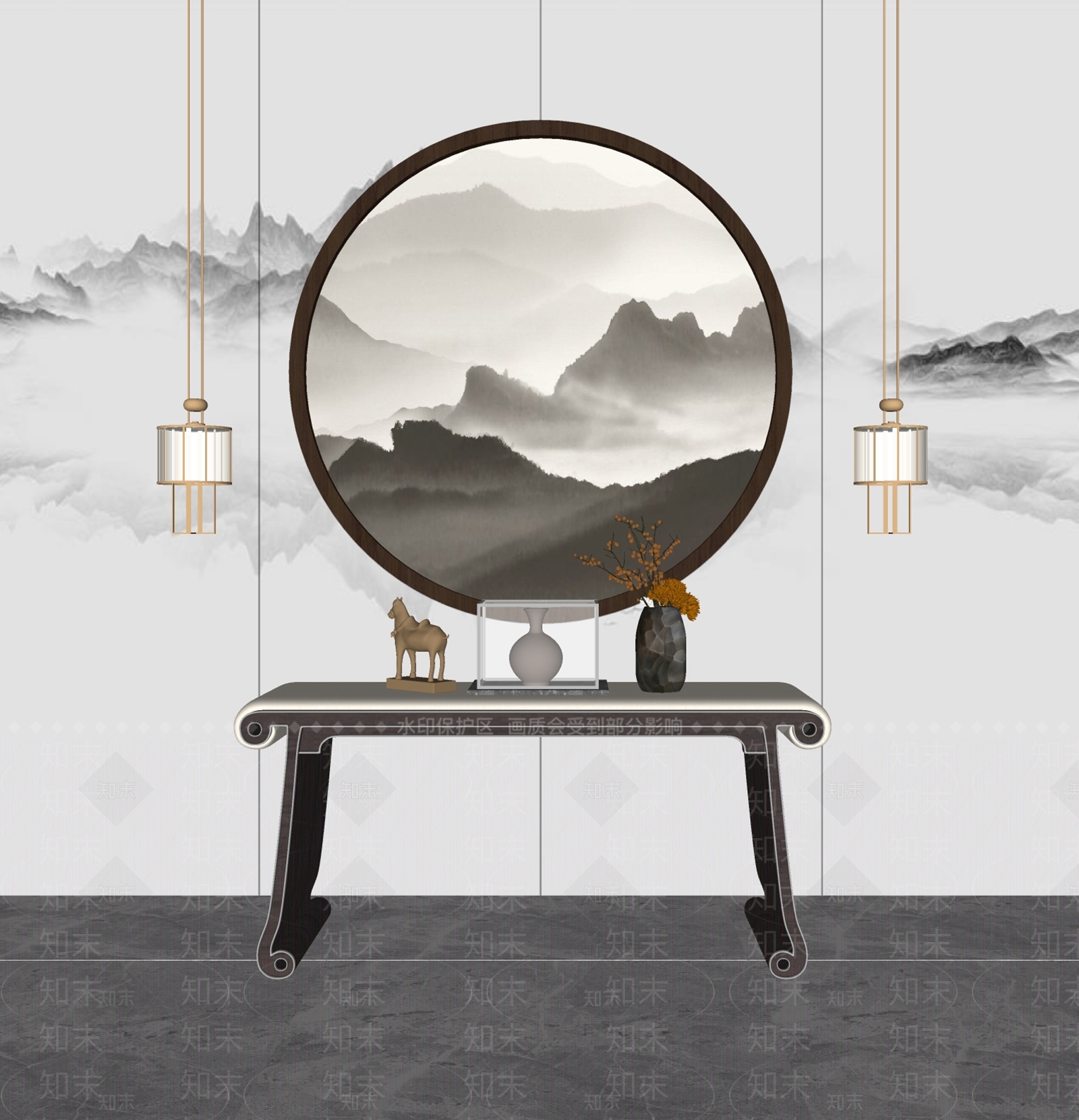 新中式端景条案SU模型下载【ID:1109430163】
