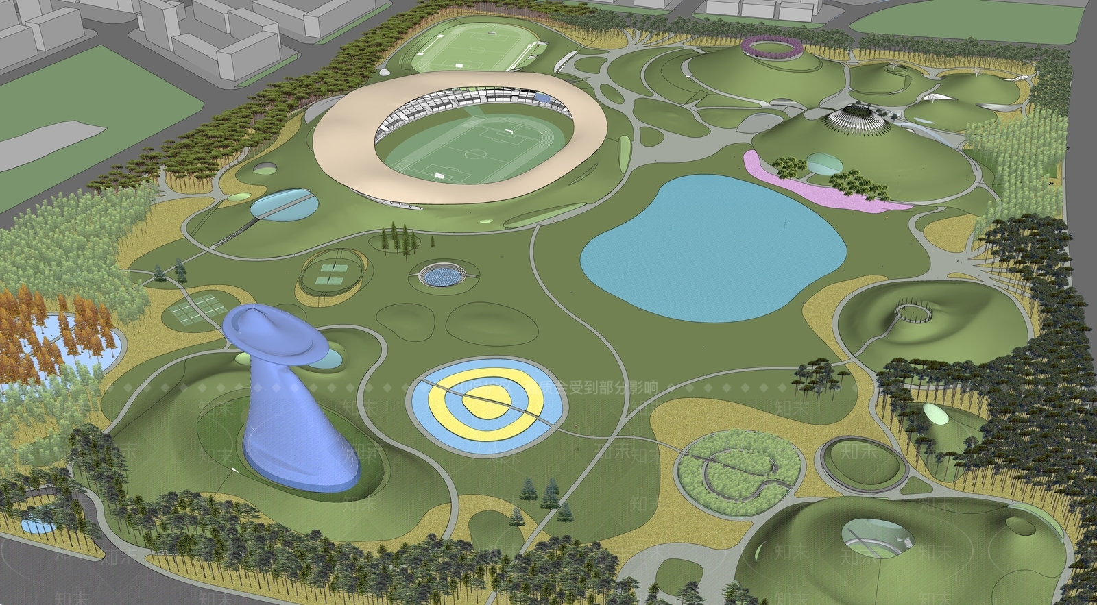 现代公园景观SU模型下载【ID:1109474081】