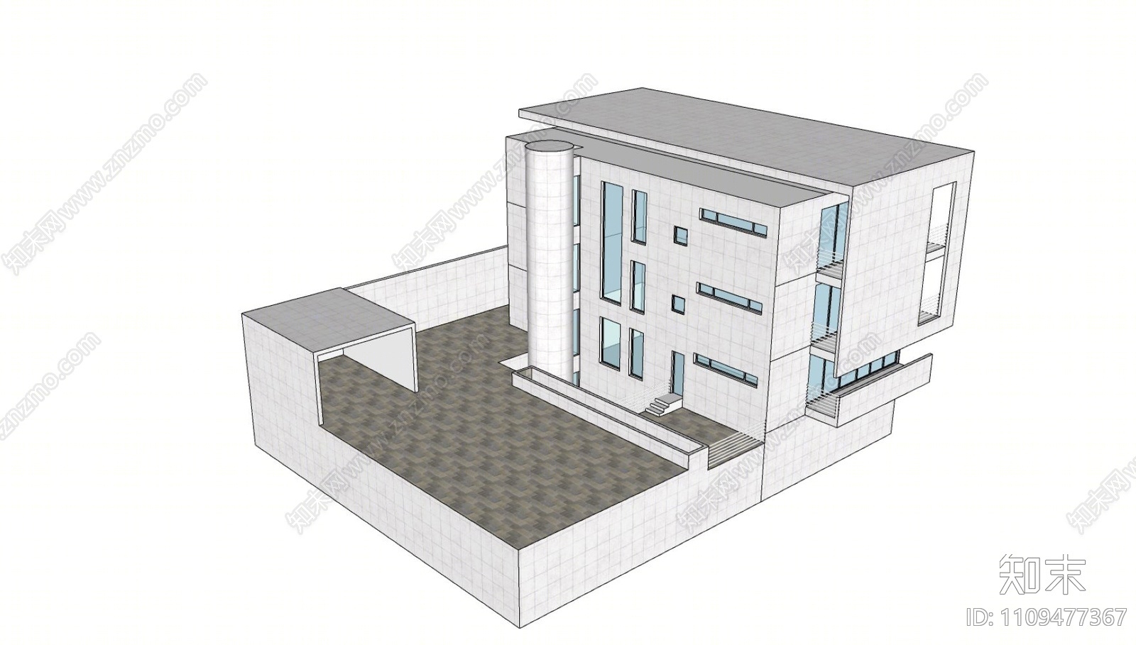 现代风格别墅建筑SU模型下载【ID:1109477367】