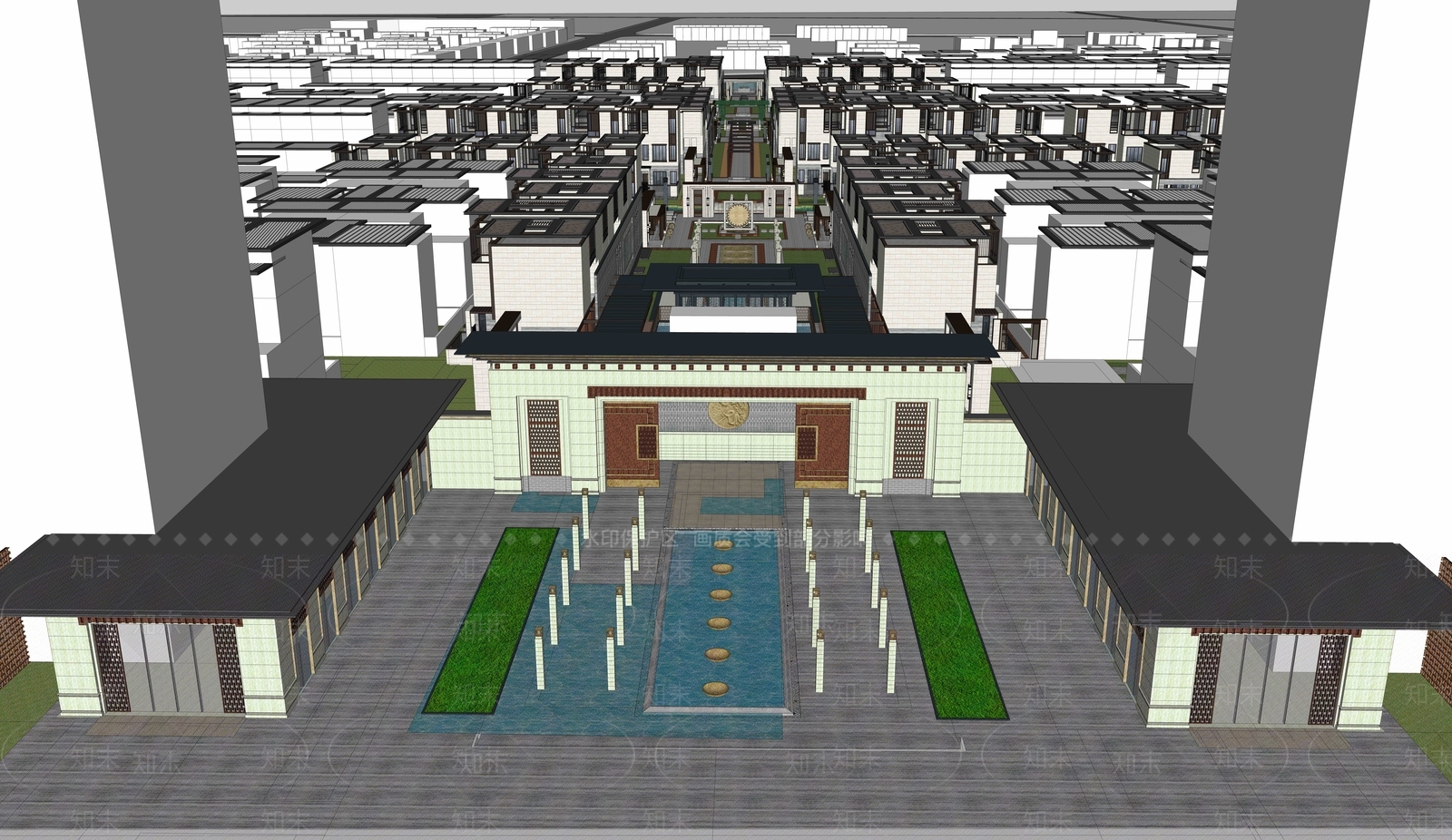 新中式小区建筑SU模型下载【ID:1109487501】