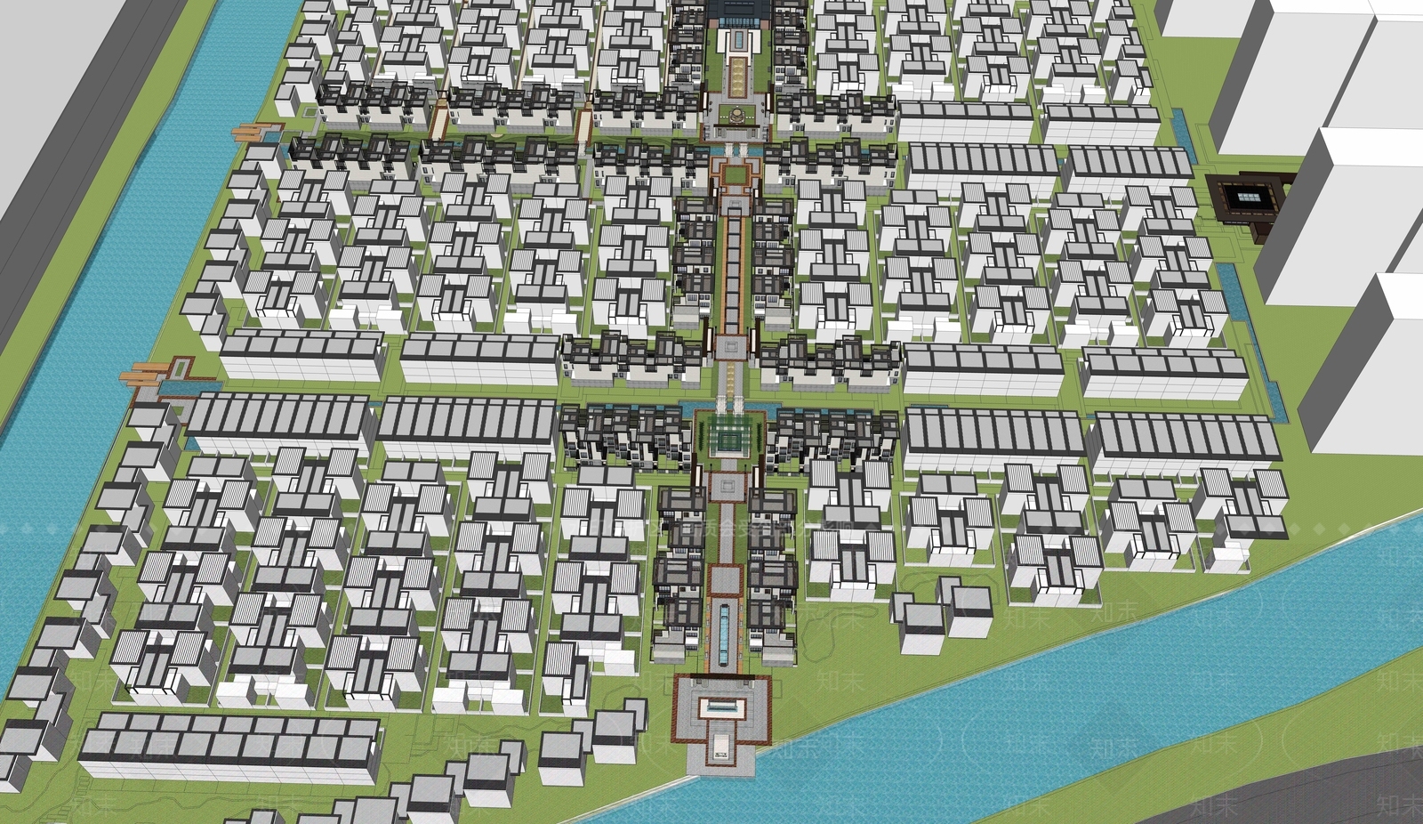 新中式小区建筑SU模型下载【ID:1109487501】