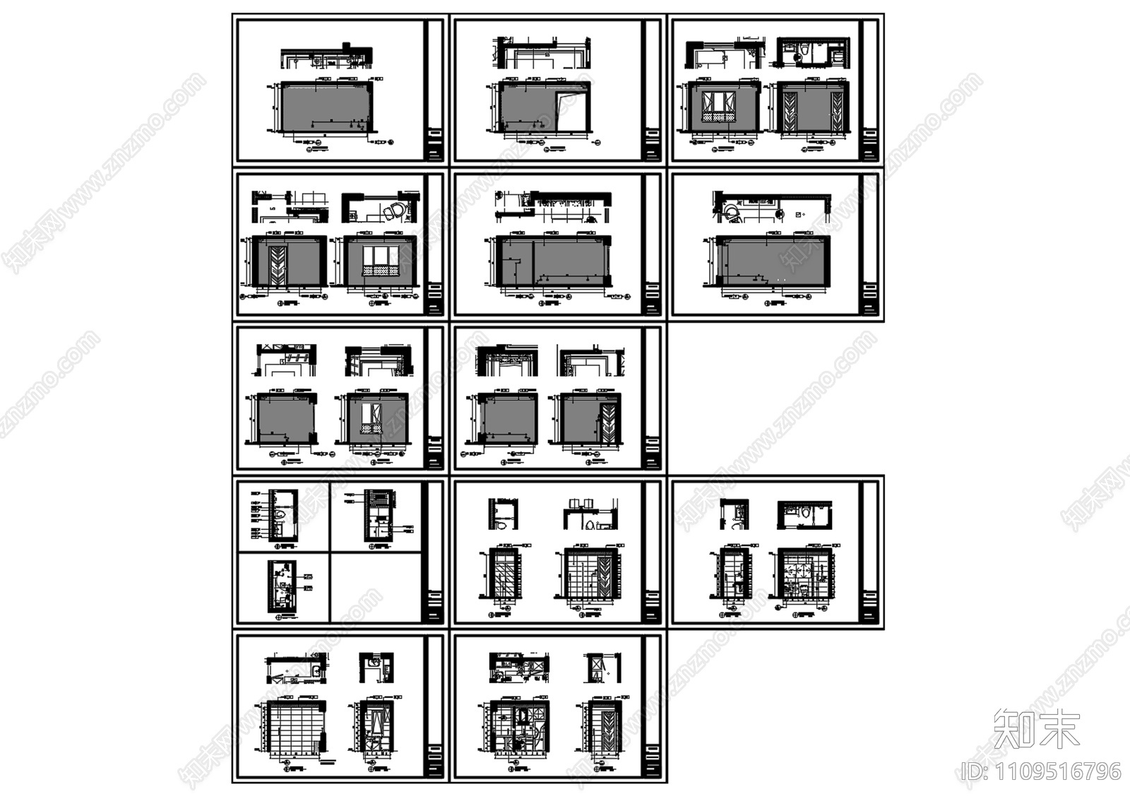 高端公寓66㎡户型施工圖cad施工图下载【ID:1109516796】