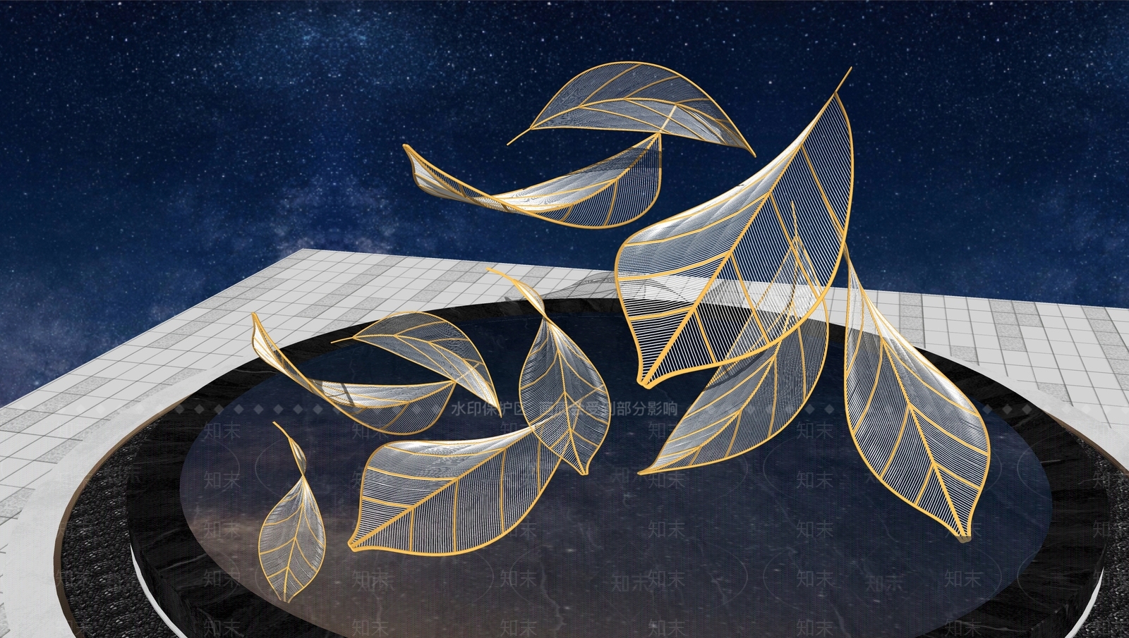 现代抽象树叶雕塑小品SU模型下载【ID:1109604601】