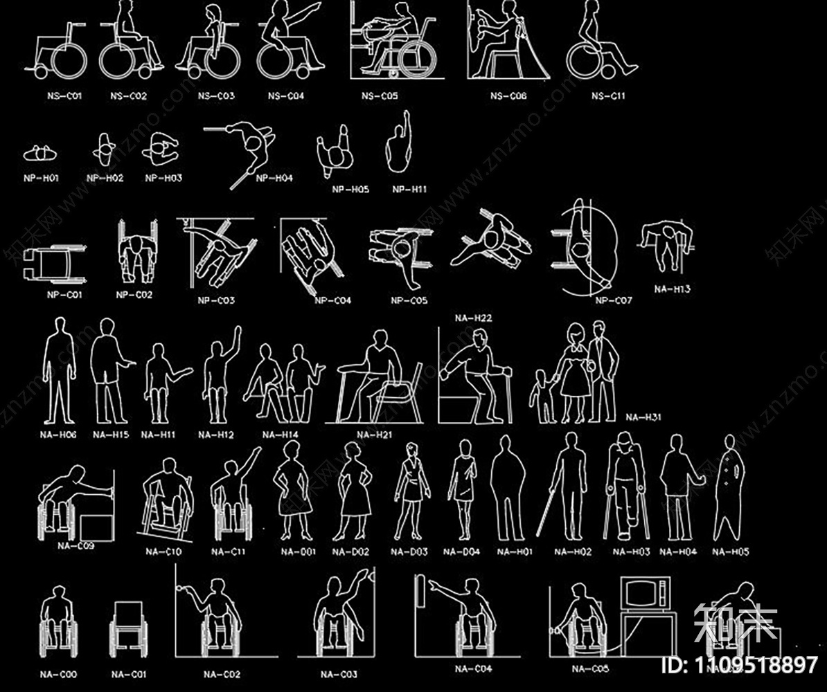 残疾人物CAD图库cad施工图下载【ID:1109518897】