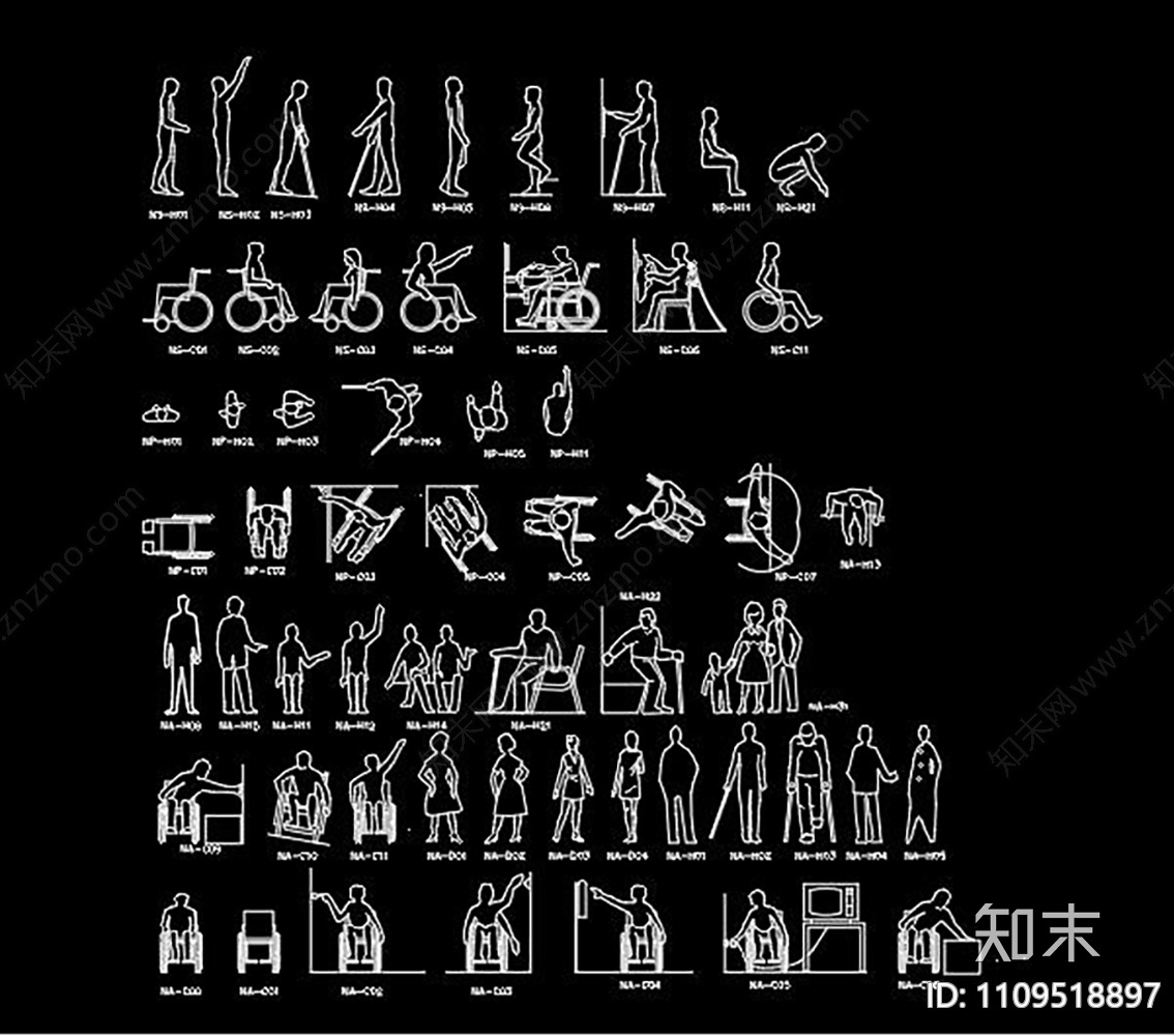 残疾人物CAD图库cad施工图下载【ID:1109518897】