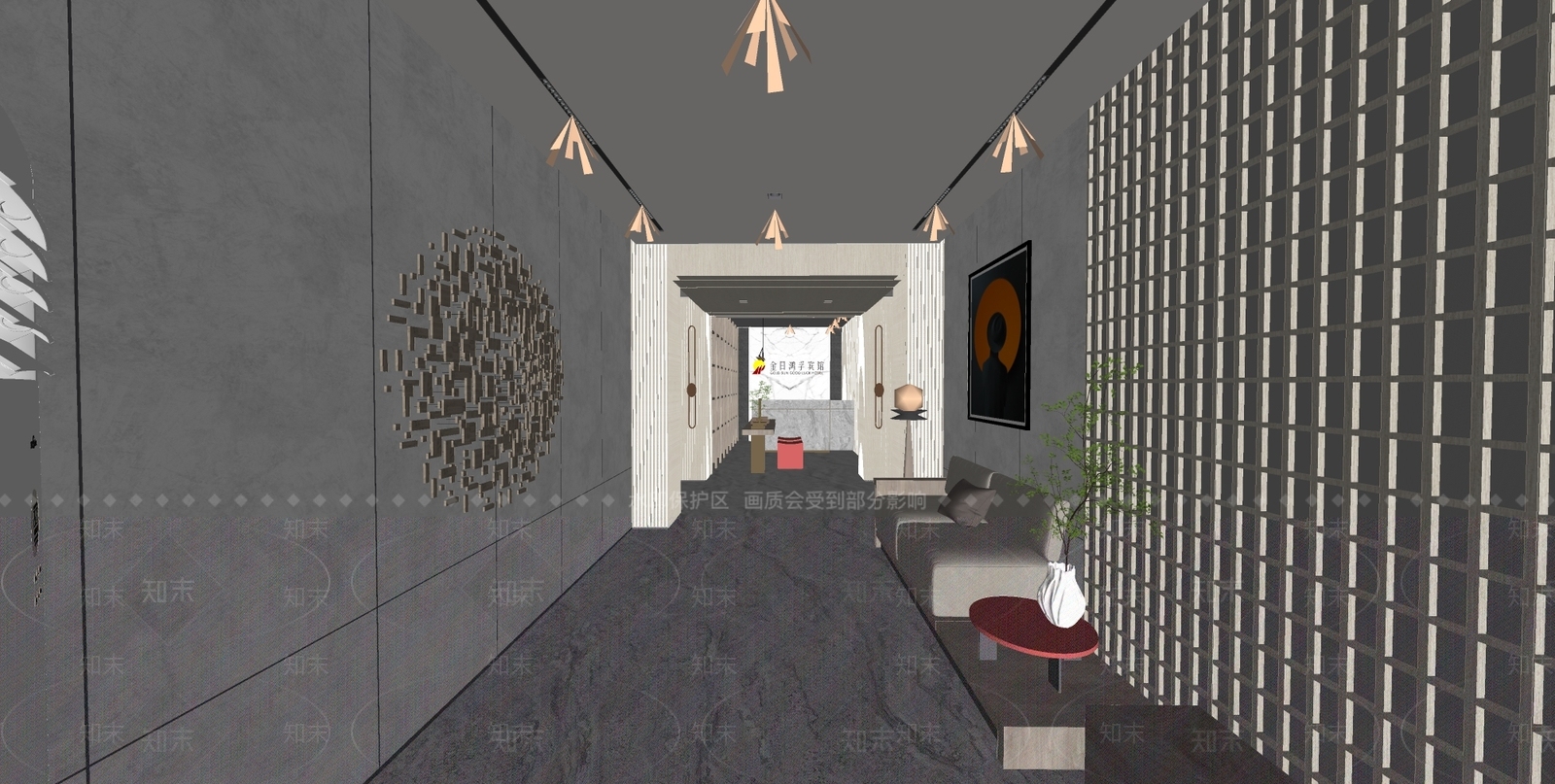 现代风酒店大堂SU模型下载【ID:1109522678】
