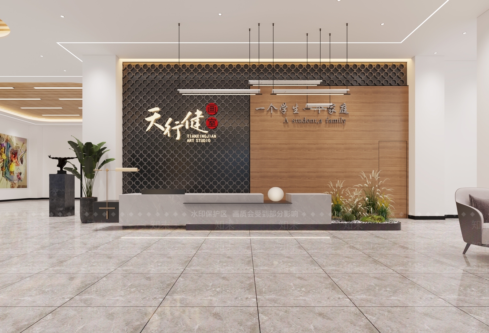 现代画室前台3D模型下载【ID:1109526708】