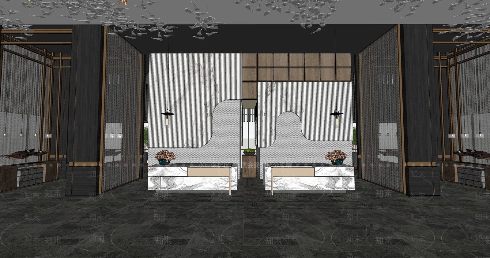 现代酒店大堂SU模型下载【ID:1109536805】
