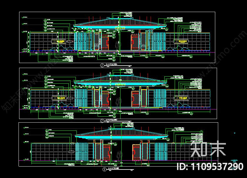 古建超大高差跌水景墙含结构新中式示范区cad施工图下载【ID:1109537290】