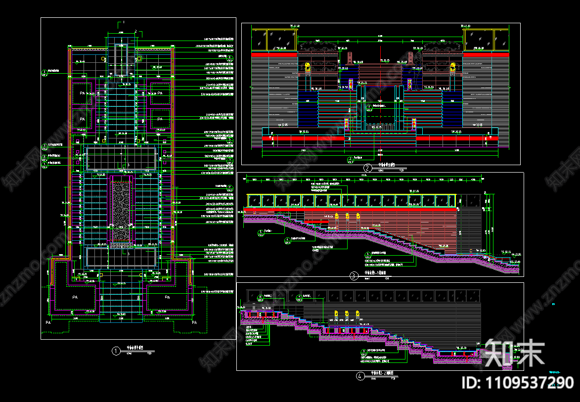 古建超大高差跌水景墙含结构新中式示范区cad施工图下载【ID:1109537290】