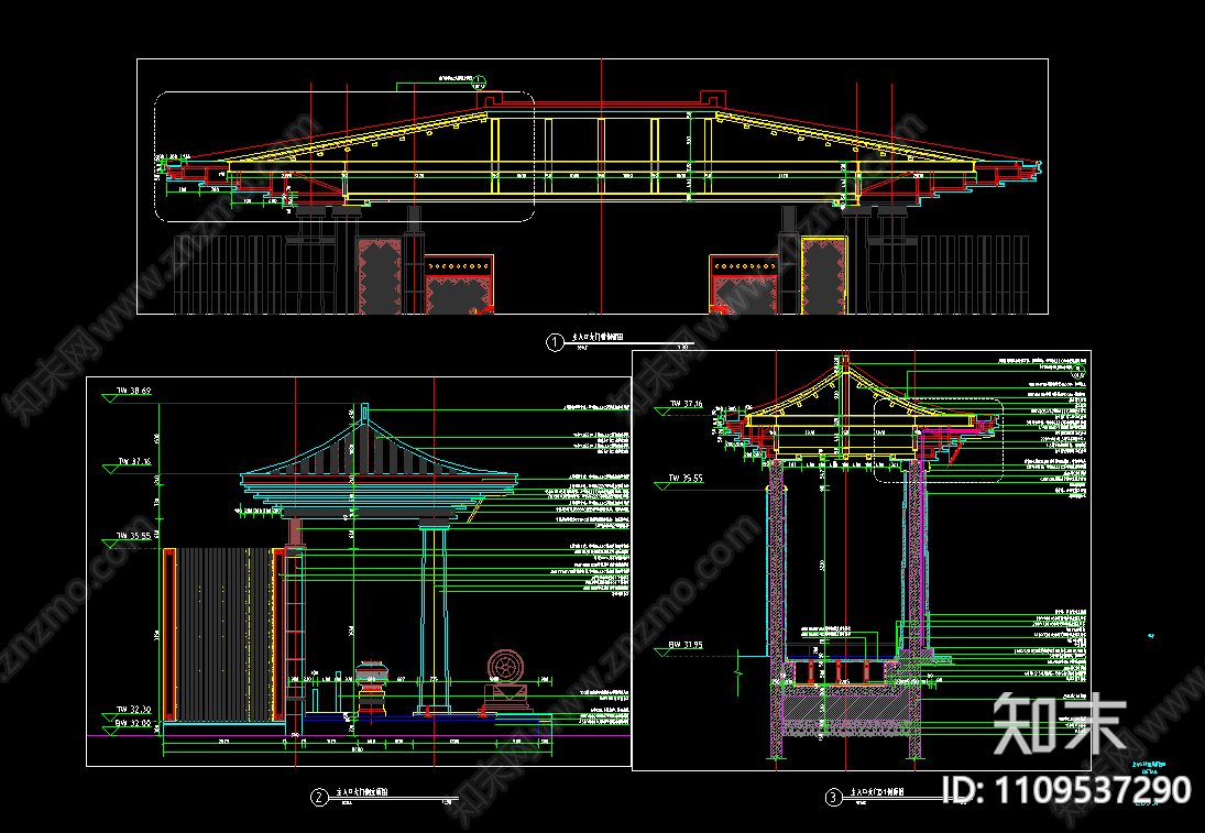 古建超大高差跌水景墙含结构新中式示范区cad施工图下载【ID:1109537290】