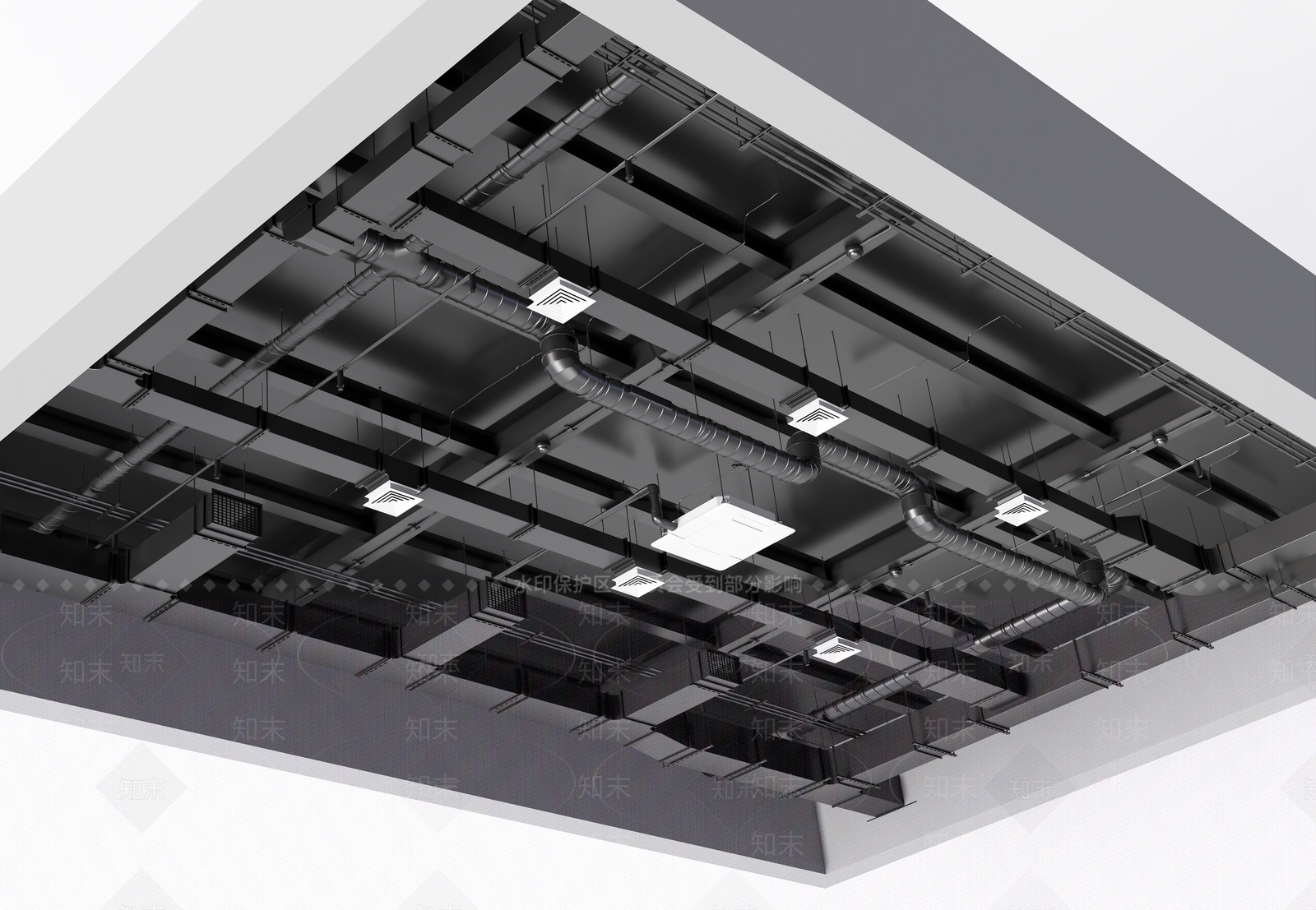 工业风管道吊顶SU模型下载【ID:1109538076】