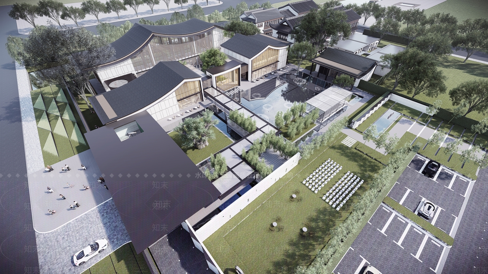 新中式售楼处建筑SU模型下载【ID:1109547308】