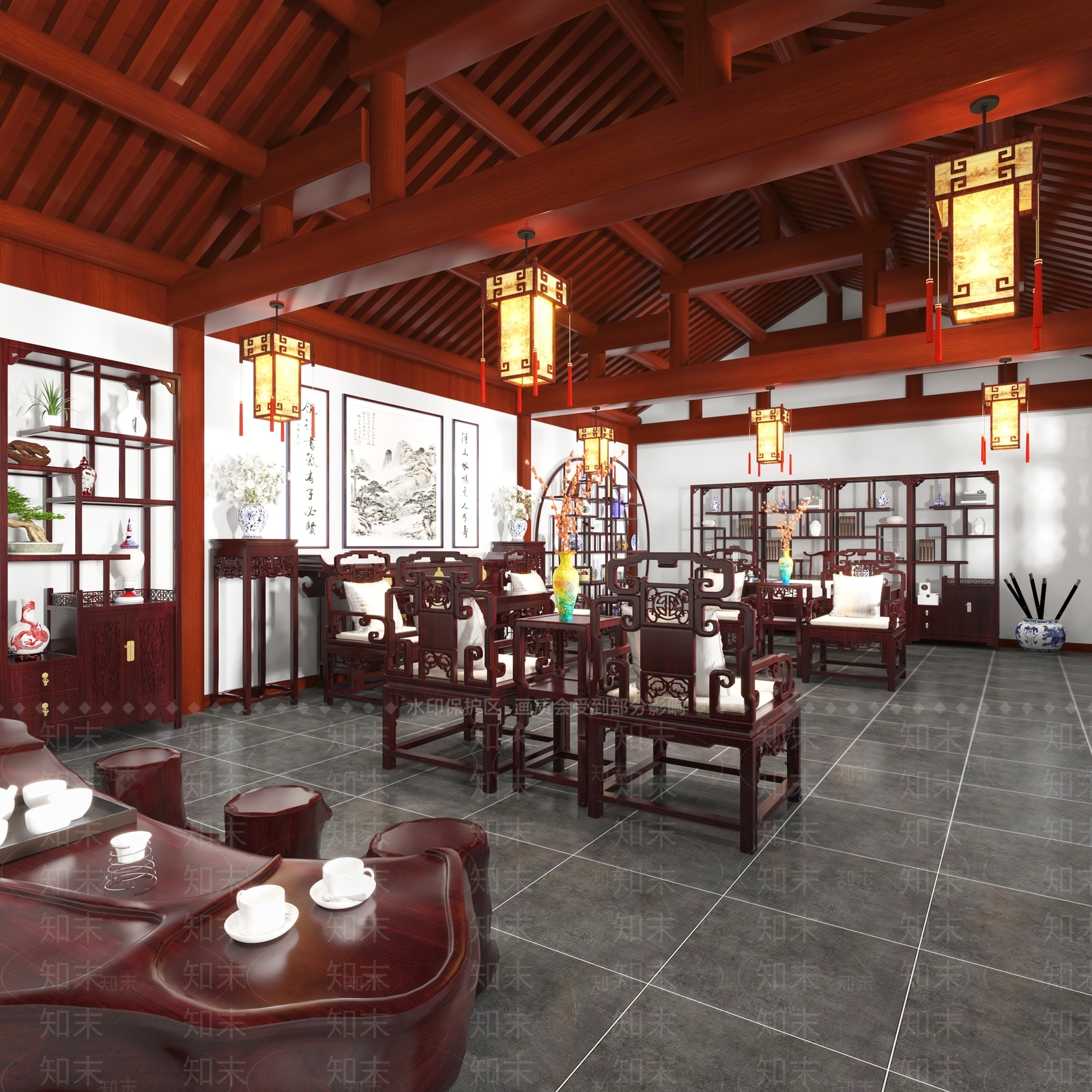 中式茶馆3D模型下载【ID:1109554381】