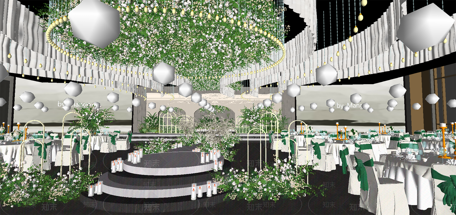 现代婚礼森系酒店宴会厅SU模型下载【ID:1109554991】