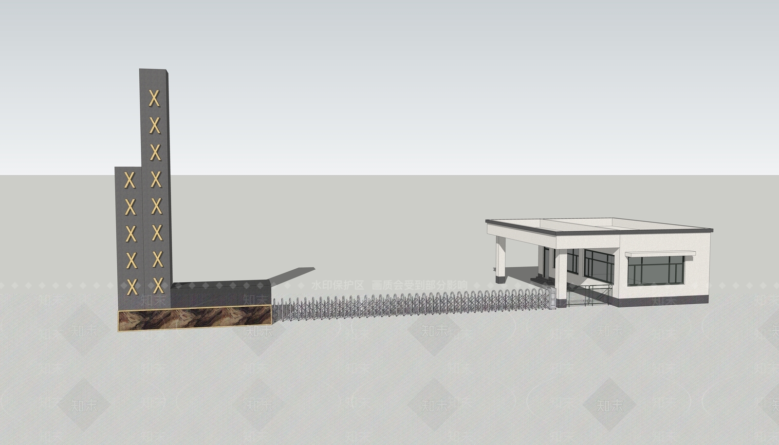 现代厂房大门口SU模型下载【ID:1109560786】
