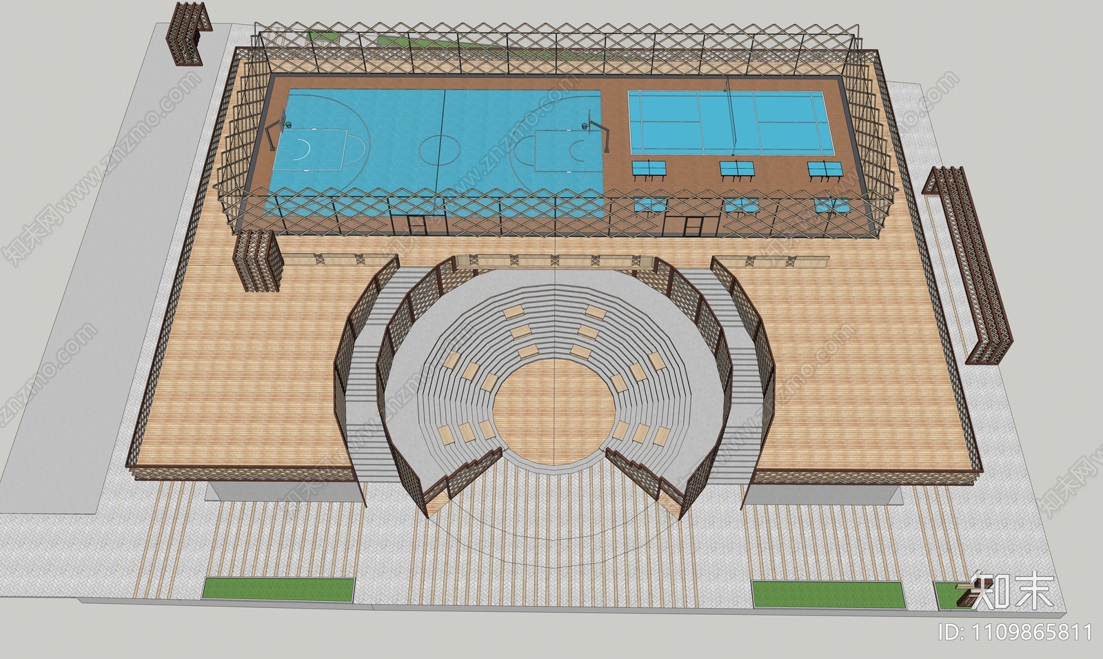 现代篮球场SU模型下载【ID:1109865811】