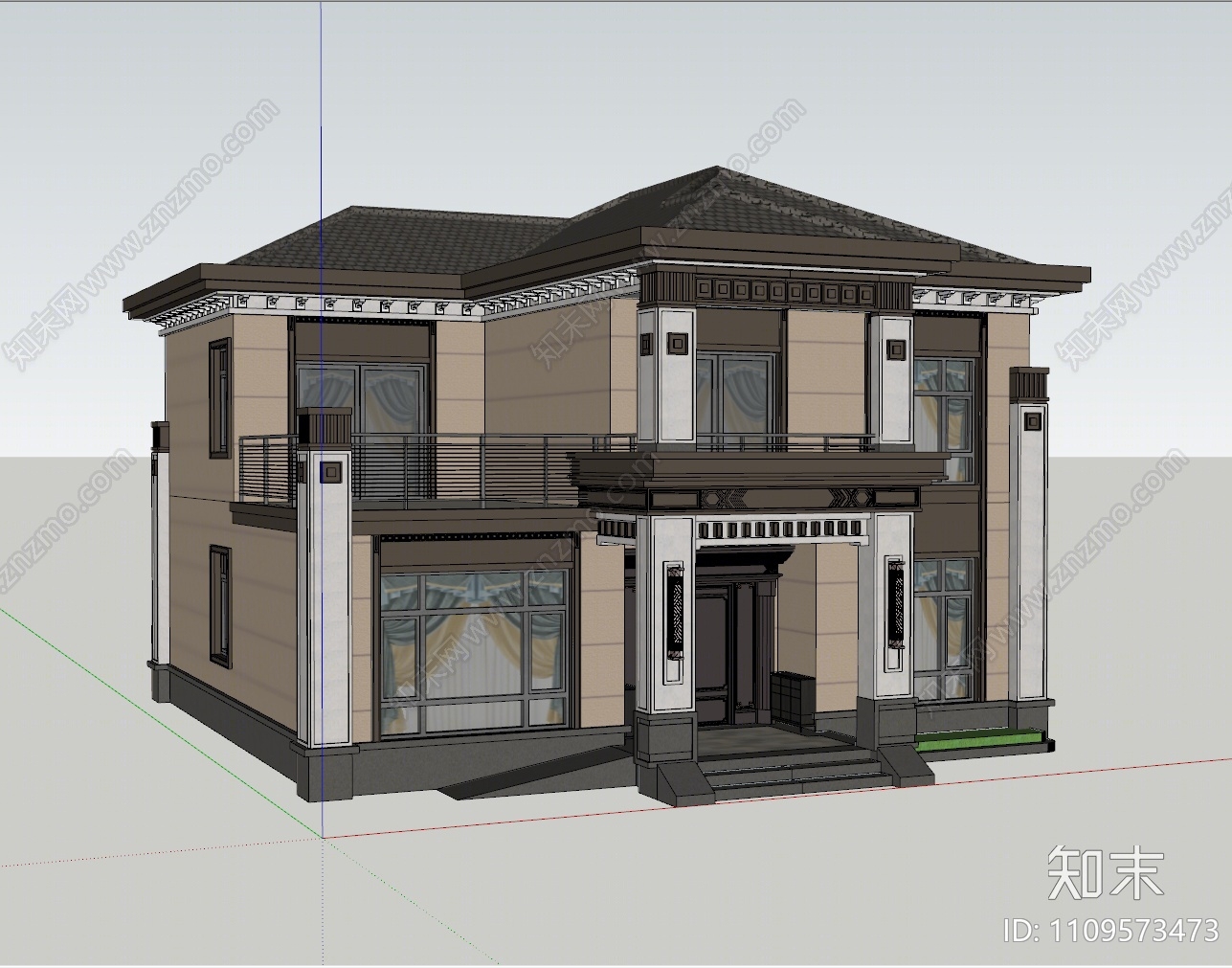 新中式独栋别墅SU模型下载【ID:1109573473】