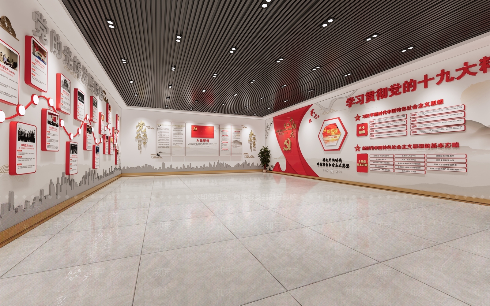 现代风格党建展厅SU模型下载【ID:1109979868】