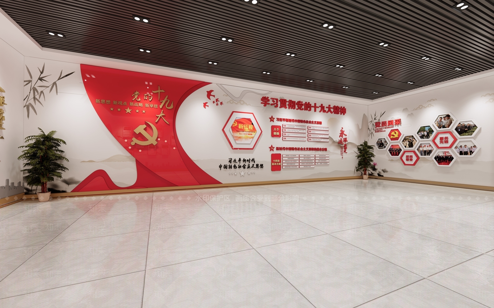 现代风格党建展厅SU模型下载【ID:1109979868】