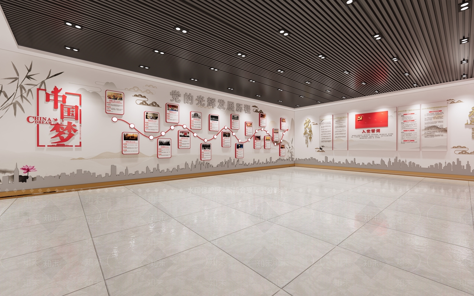 现代风格党建展厅SU模型下载【ID:1109979868】