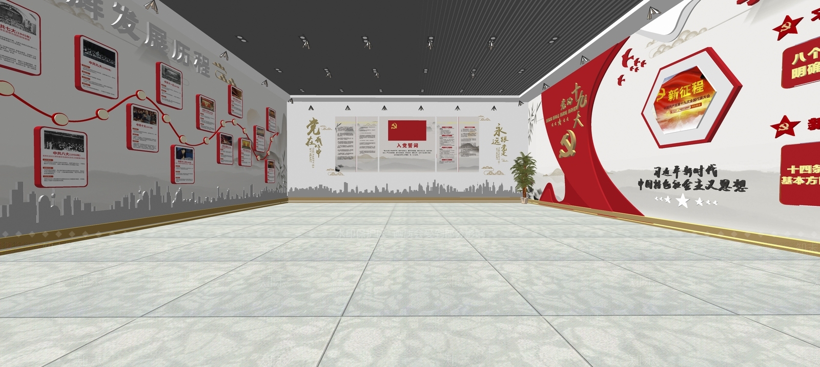 现代风格党建展厅SU模型下载【ID:1109979868】
