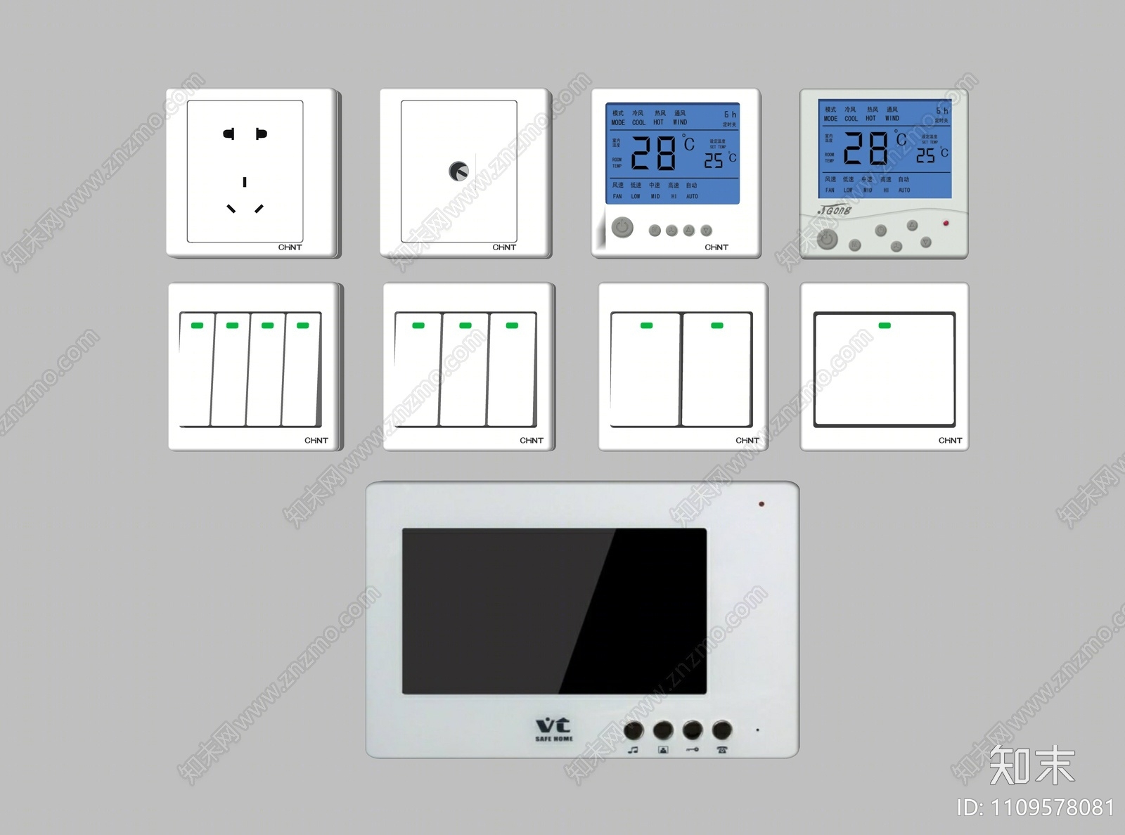 现代空调插座开关面板SU模型下载【ID:1109578081】