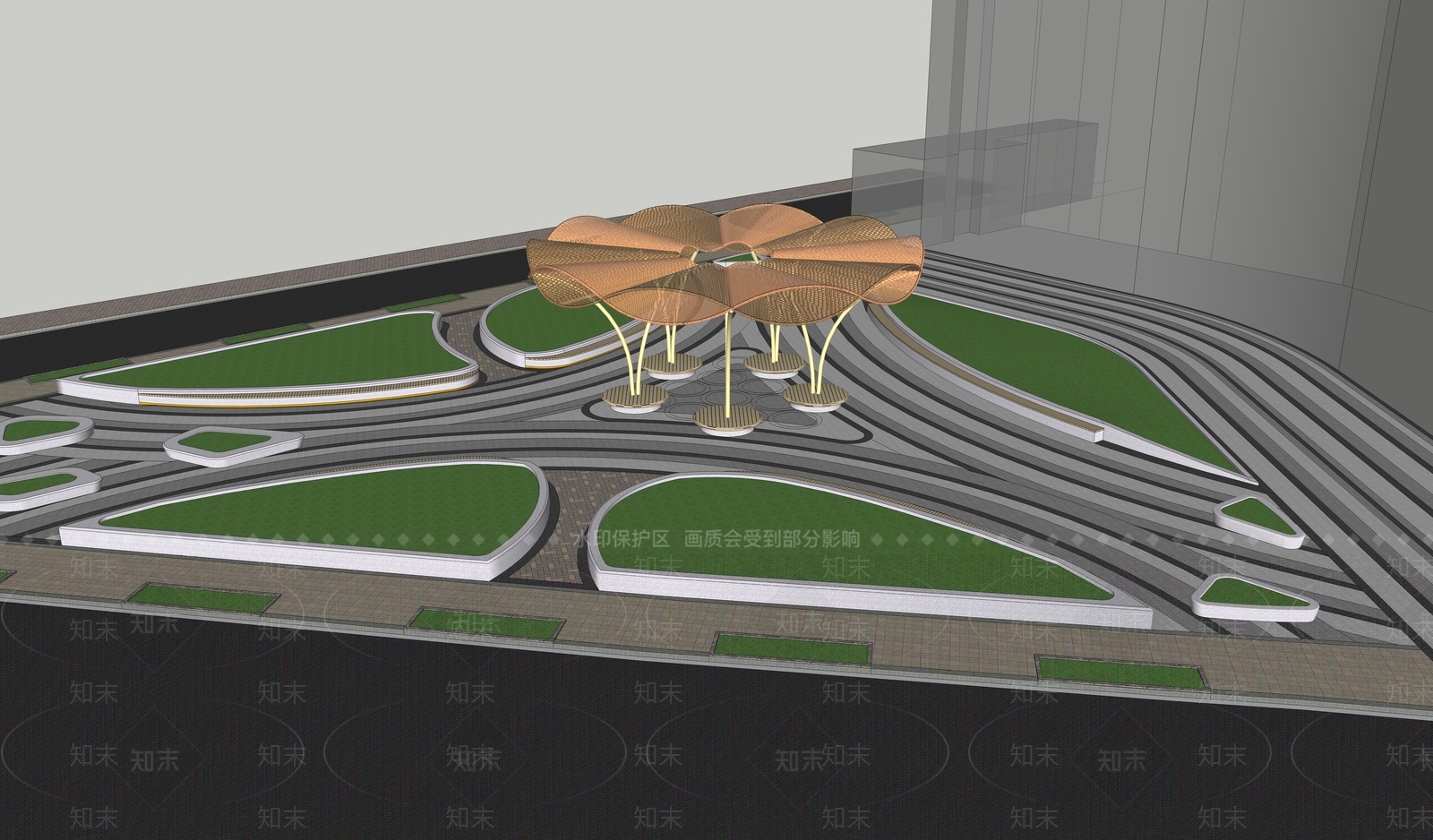 现代转角绿地小公园SU模型下载【ID:1109580265】