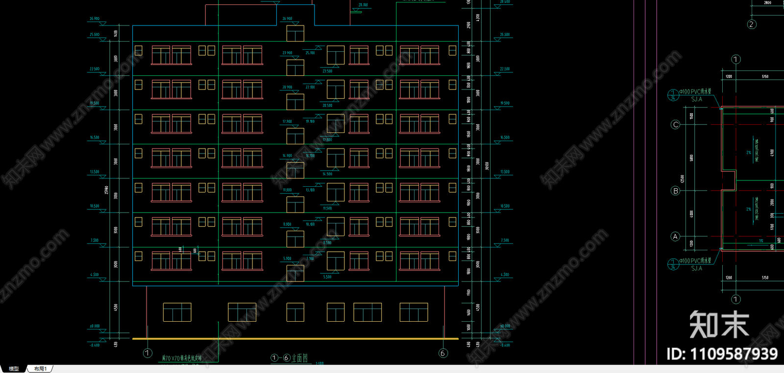深圳某框架宿舍楼建筑结构图cad施工图下载【ID:1109587939】