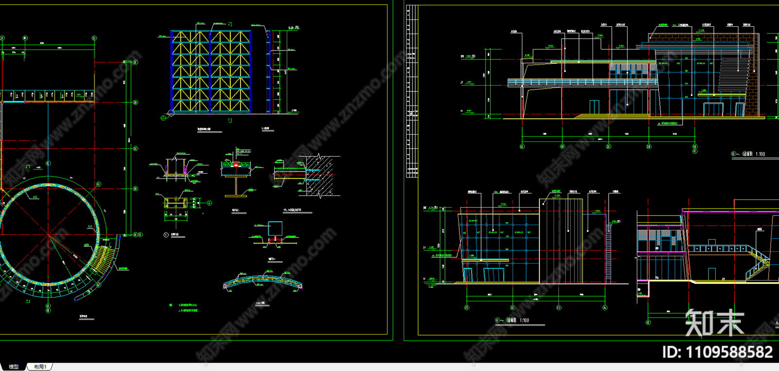 多层带网架顶钢结构会所设计图施工图下载【ID:1109588582】