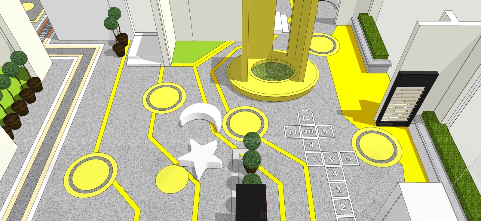 现代小区架空层儿童活动空间SU模型下载【ID:1109589080】