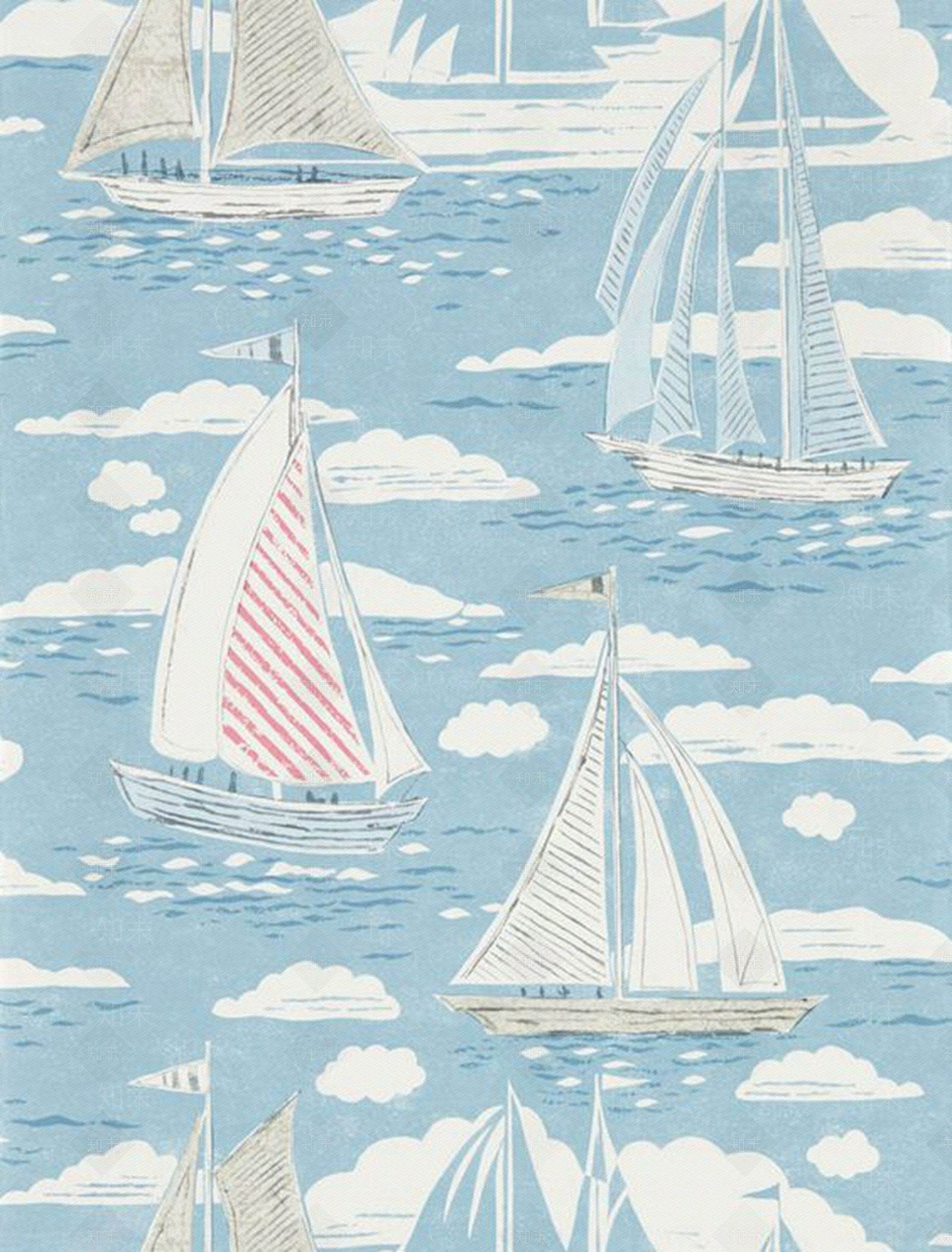 帆船航海图案儿童房壁纸贴图下载【ID:1109589340】