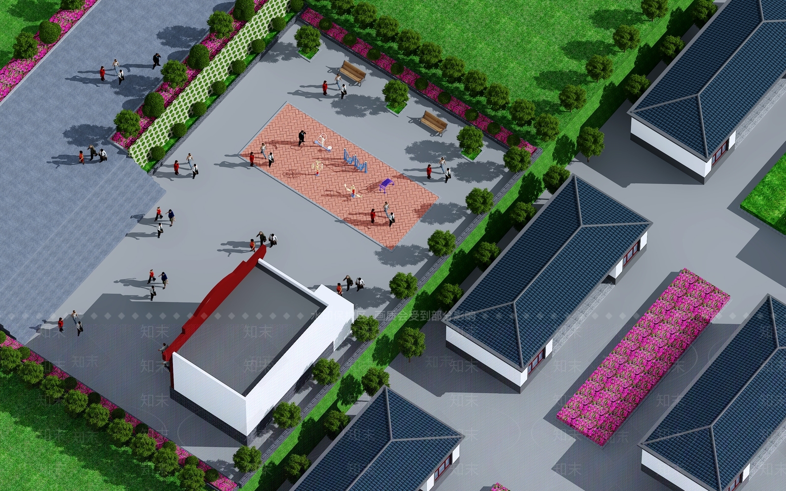 现代广场景观鸟瞰规划3D模型下载【ID:1109602731】